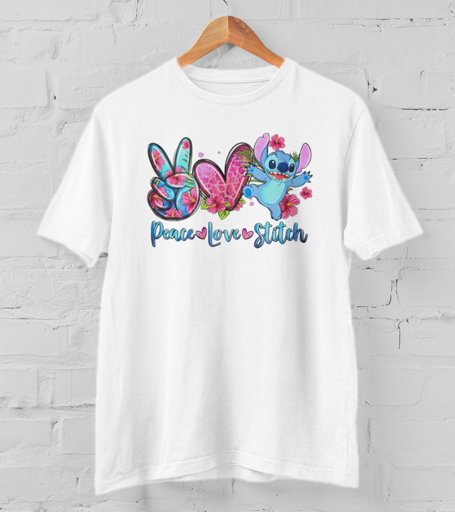 Peace Love Stitch Flower Hibiscus Iconic Character T-Shirt