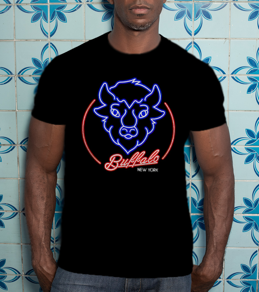 Buffalo New York Neon Bison Head T-Shirt