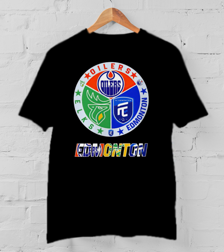 Oilers Elks FC Edmonton Sports Team Logo Collage T-Shirt