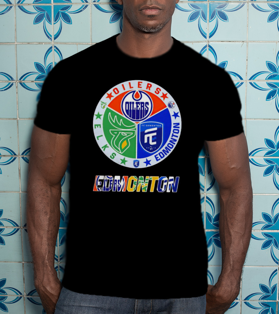 Oilers Elks FC Edmonton Sports Team Logo Collage T-Shirt