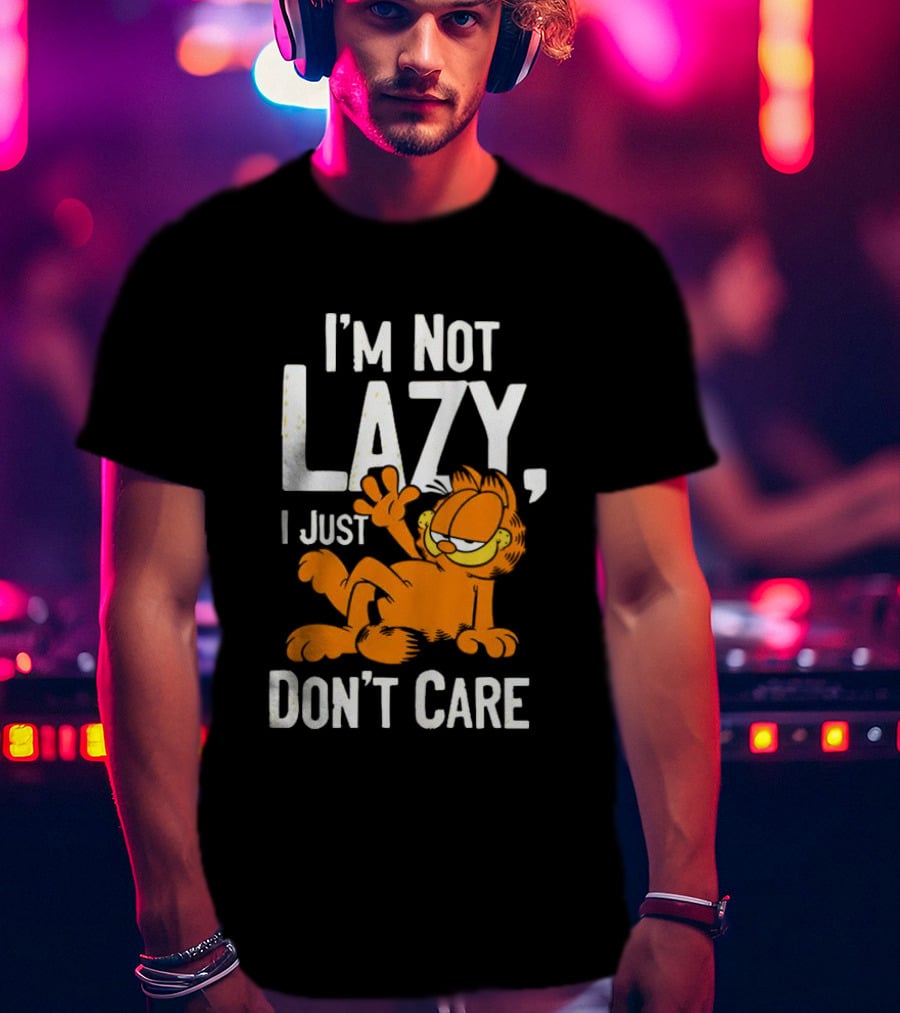 Garfield I'm Not Lazy I Just Don't Care Funny Cat Iconic Cartoon Character T-Shirt