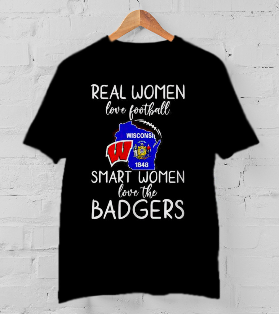 Real Women Love Football Smart Women Love The Wisconsin Badgers Map 1848 T-Shirt