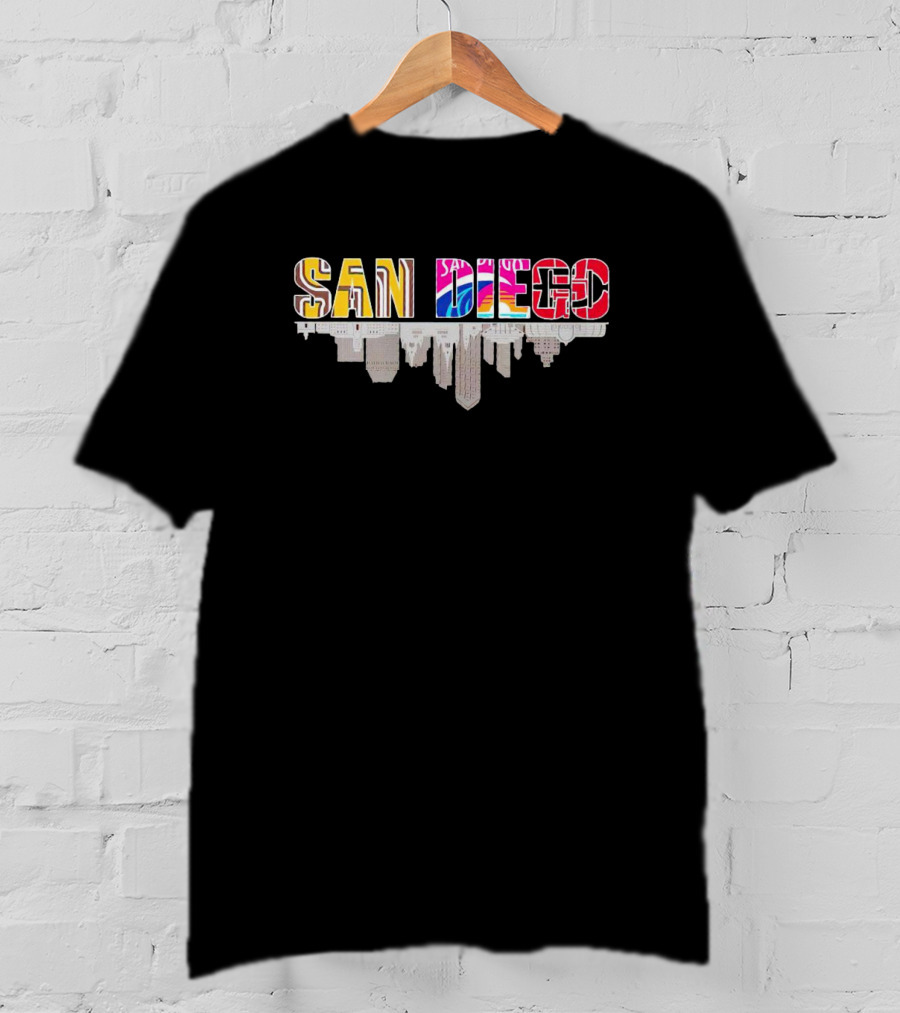 San Diego City Skyline Upside Down Sports Team Colors T-Shirt