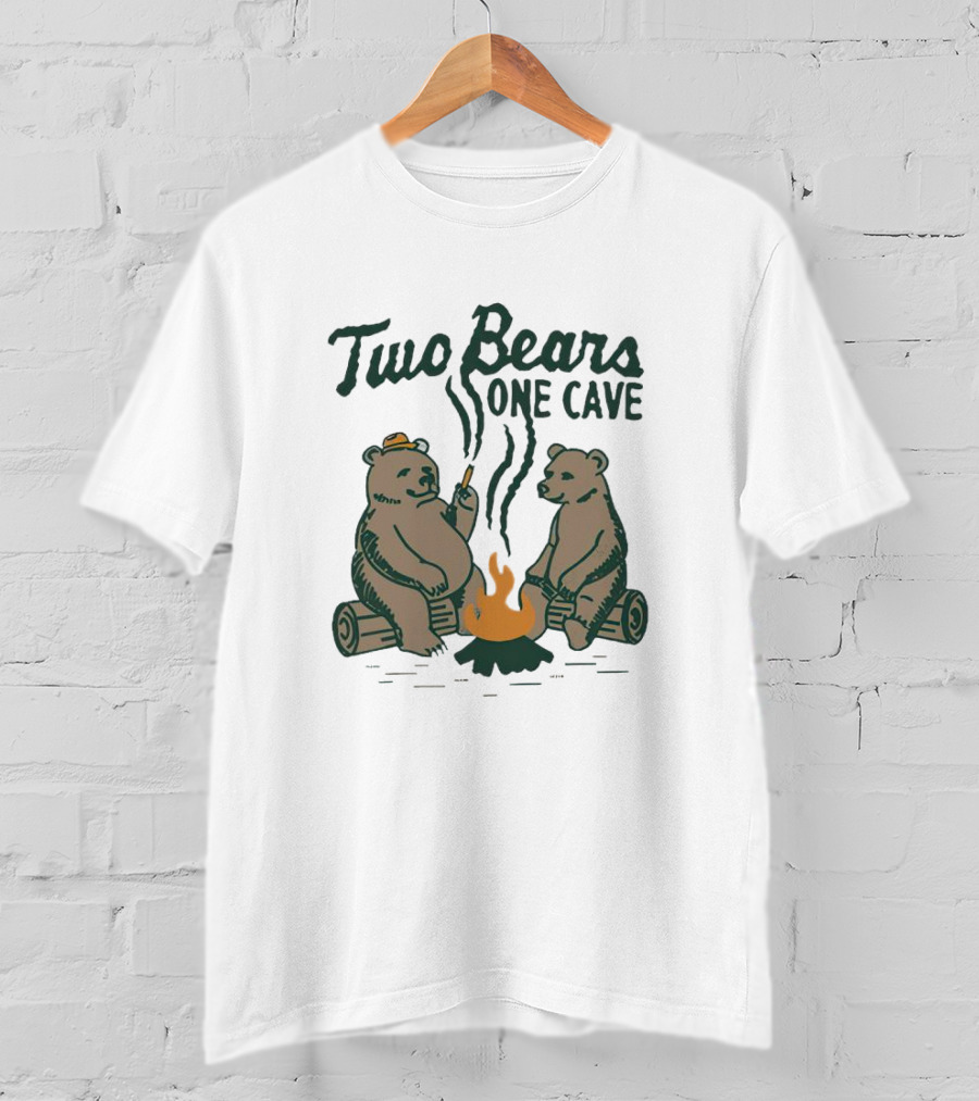 Two Bears One Cave Campfire Logs And Flames T-Shirt