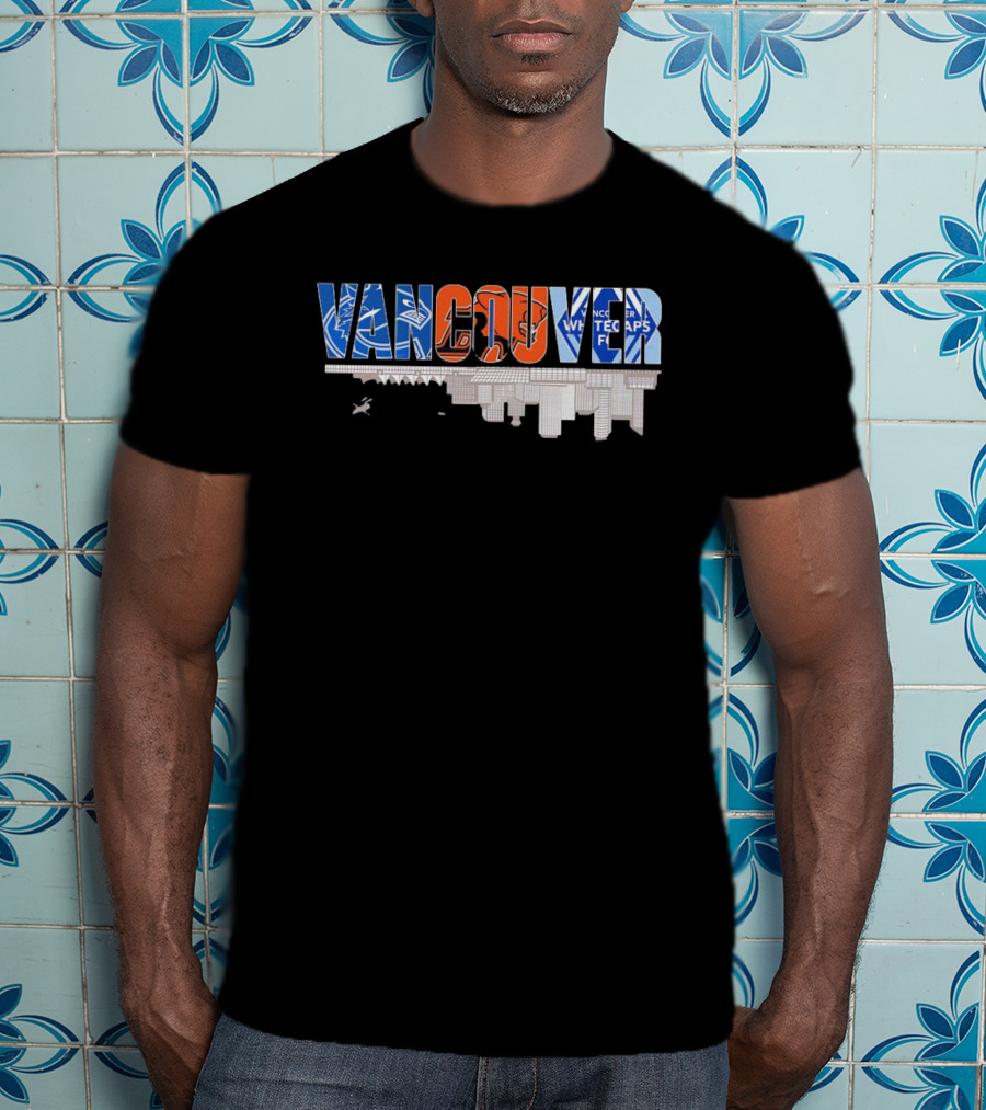 Vancouver Canucks BC Lions Vancouver Whitecaps City Skyline Upside T-Shirt