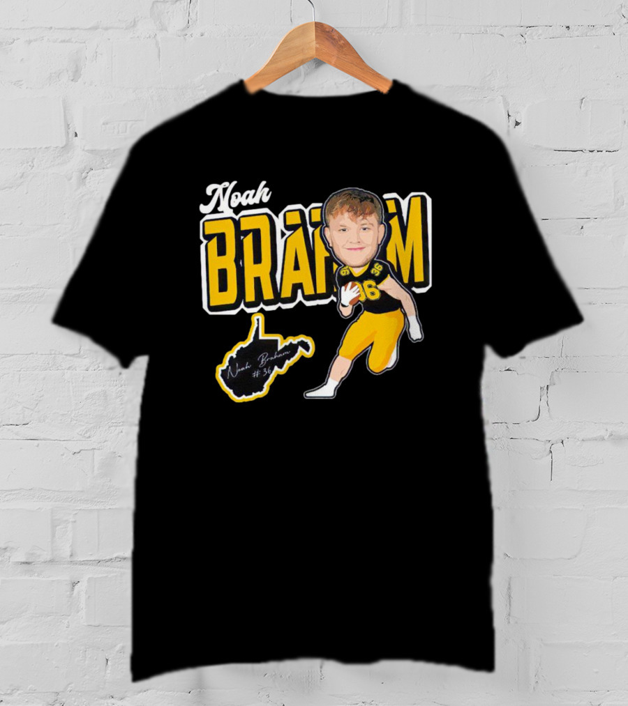 Noah Braham WVU Football Caricature With Jersey Number 36 And Signature T-Shirt