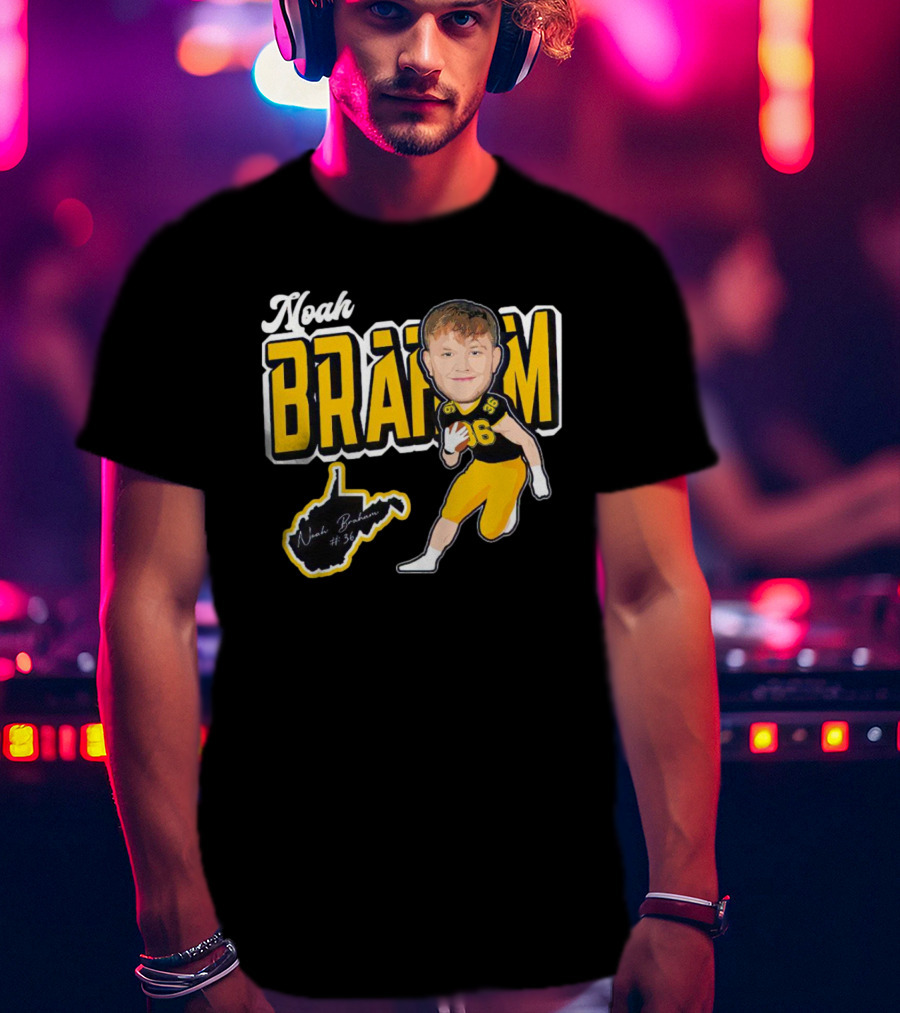 Noah Braham WVU Football Caricature With Jersey Number 36 And Signature T-Shirt