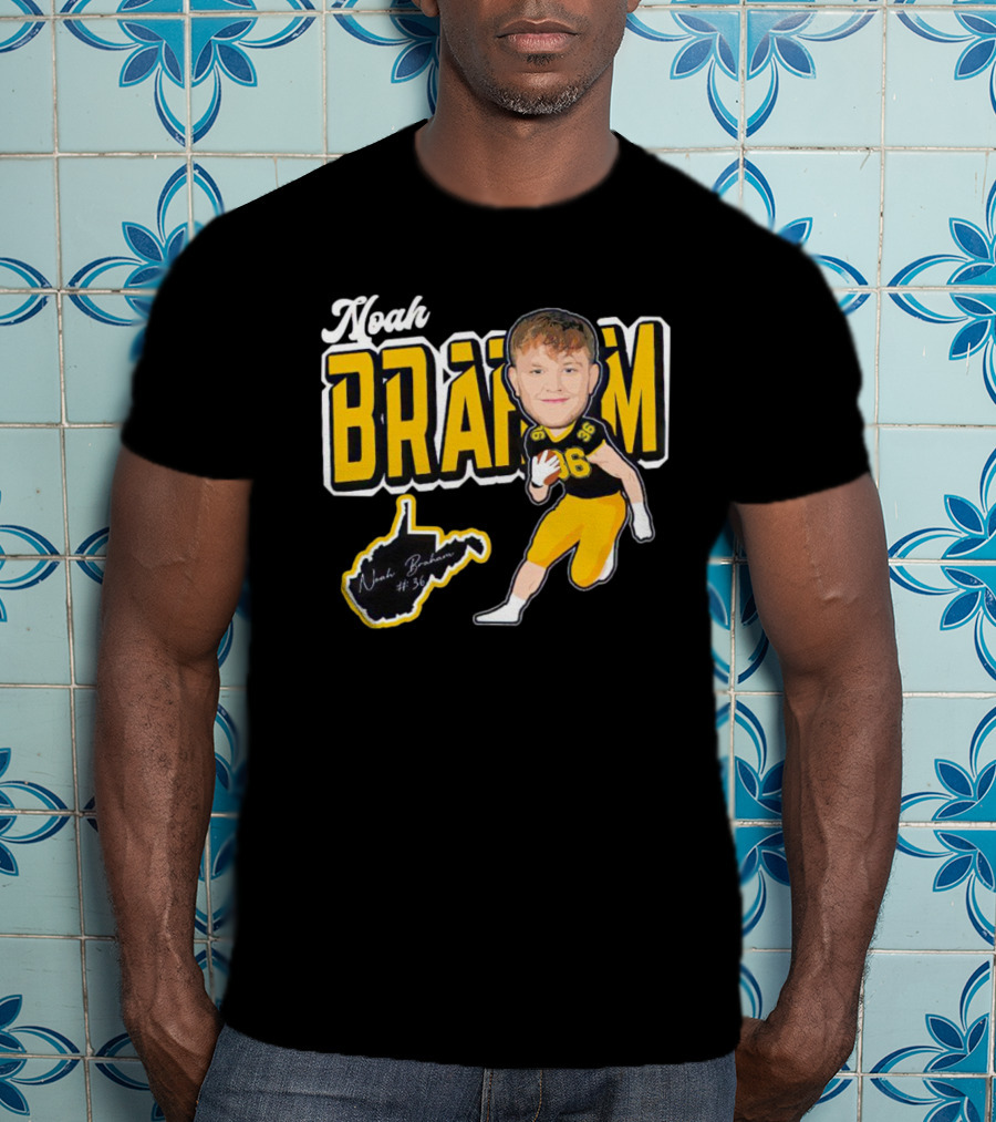 Noah Braham WVU Football Caricature With Jersey Number 36 And Signature T-Shirt