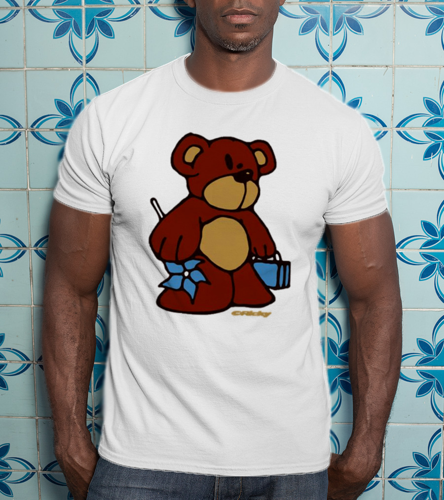 Ricky Montgomery Teddy Bear With Blue Flower And Suitcase T-Shirt