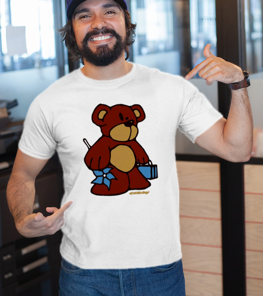 Ricky Montgomery Teddy Bear With Blue Flower And Suitcase T-Shirt