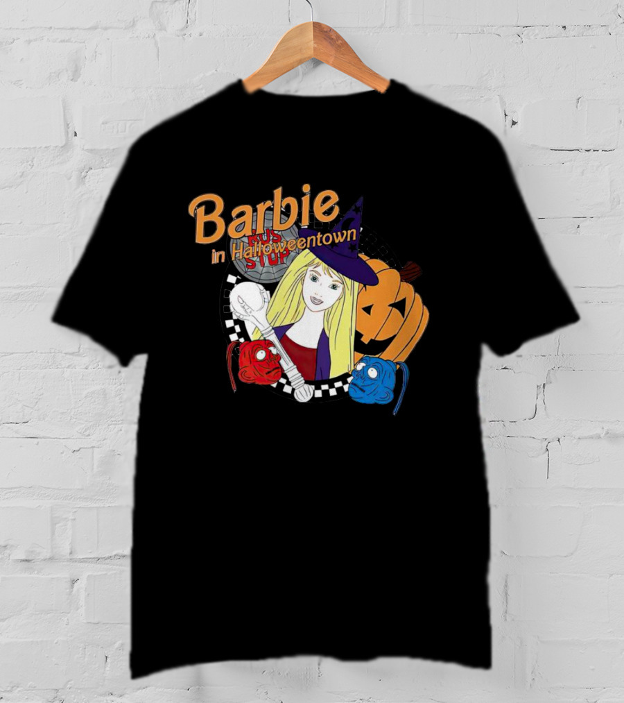 Barbie In Halloweentown Witch Hat With Jack-O-Lantern And Checkered T-Shirt