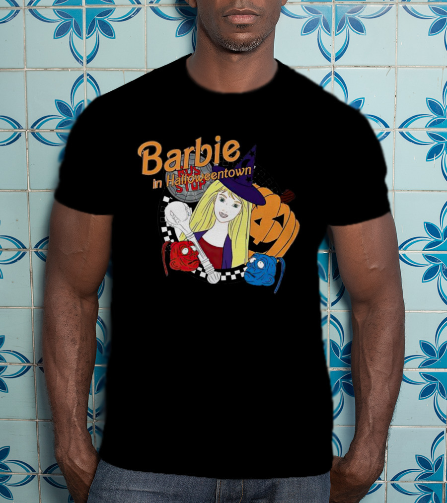 Barbie In Halloweentown Witch Hat With Jack-O-Lantern And Checkered T-Shirt
