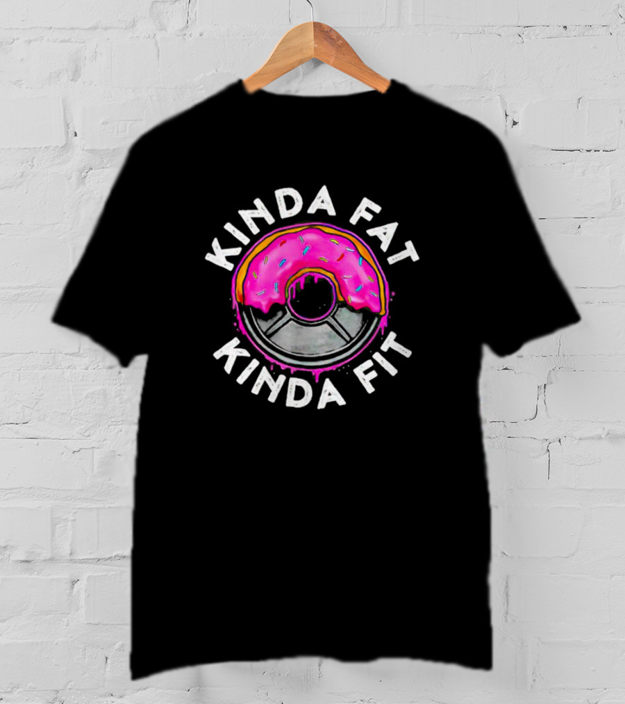 Kinda Fat Kinda Fit Pink Frosted Donut With Sprinkles And Weight Plate T-Shirt