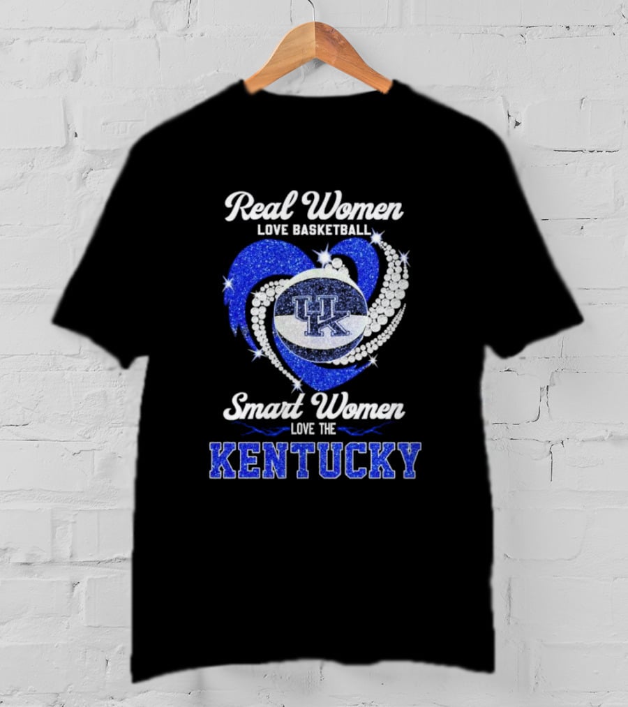 Real Women Love Basketball Smart Women Love The Kentucky Wildcats Diamond Heart T-Shirt