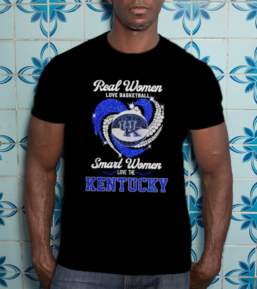 Real Women Love Basketball Smart Women Love The Kentucky Wildcats Diamond Heart T-Shirt