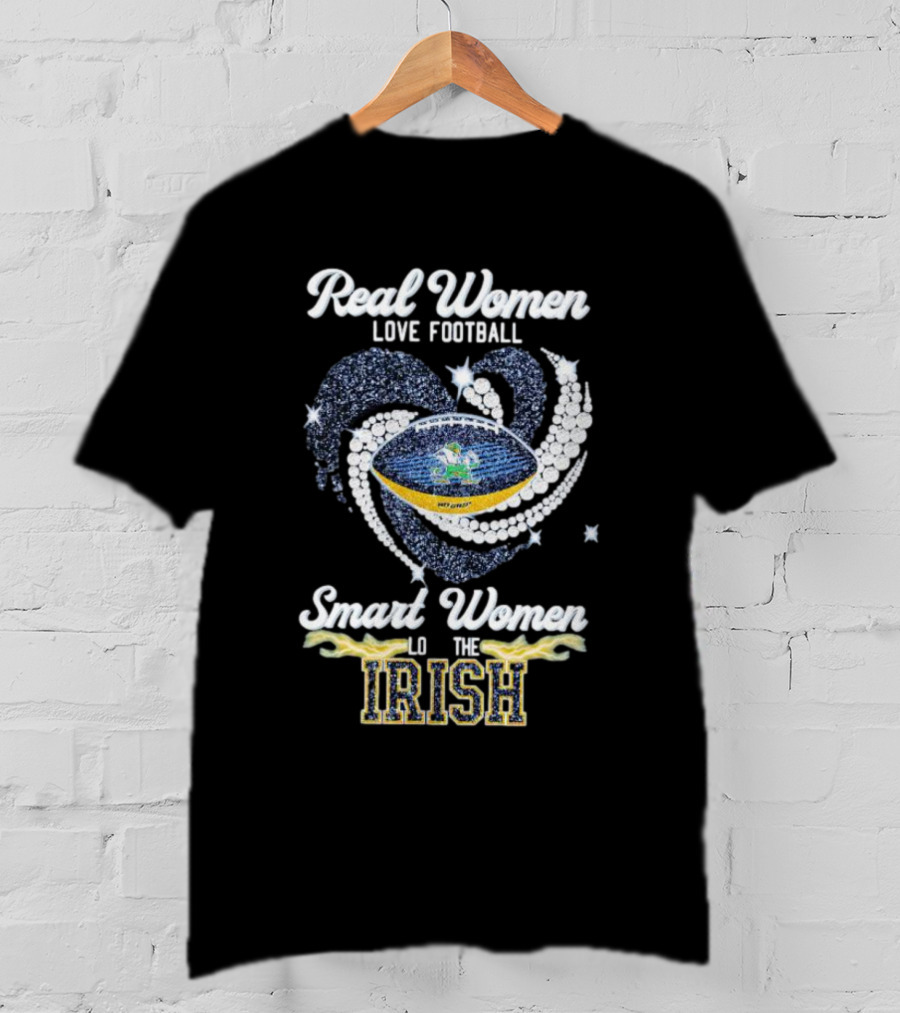 Real Women Love Football Smart Women Love The Irish Diamond Heart Football T-Shirt