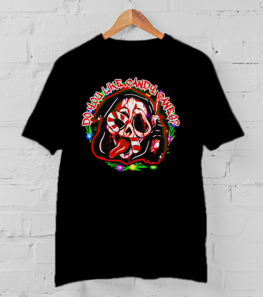 Do You Like Candy Canes Christmas Scream Mask Icon With Lights T-Shirt