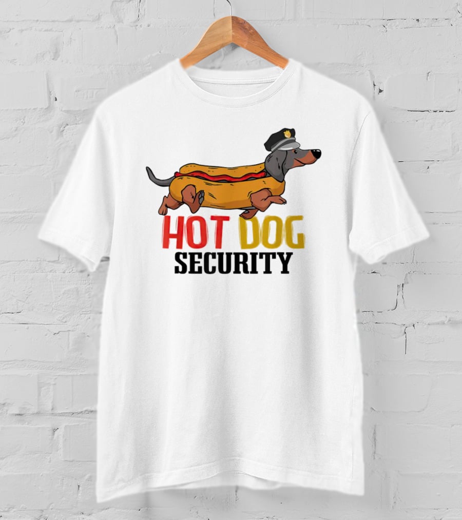 Dachshund Hot Dog Security Officer In Police Hat T-Shirt