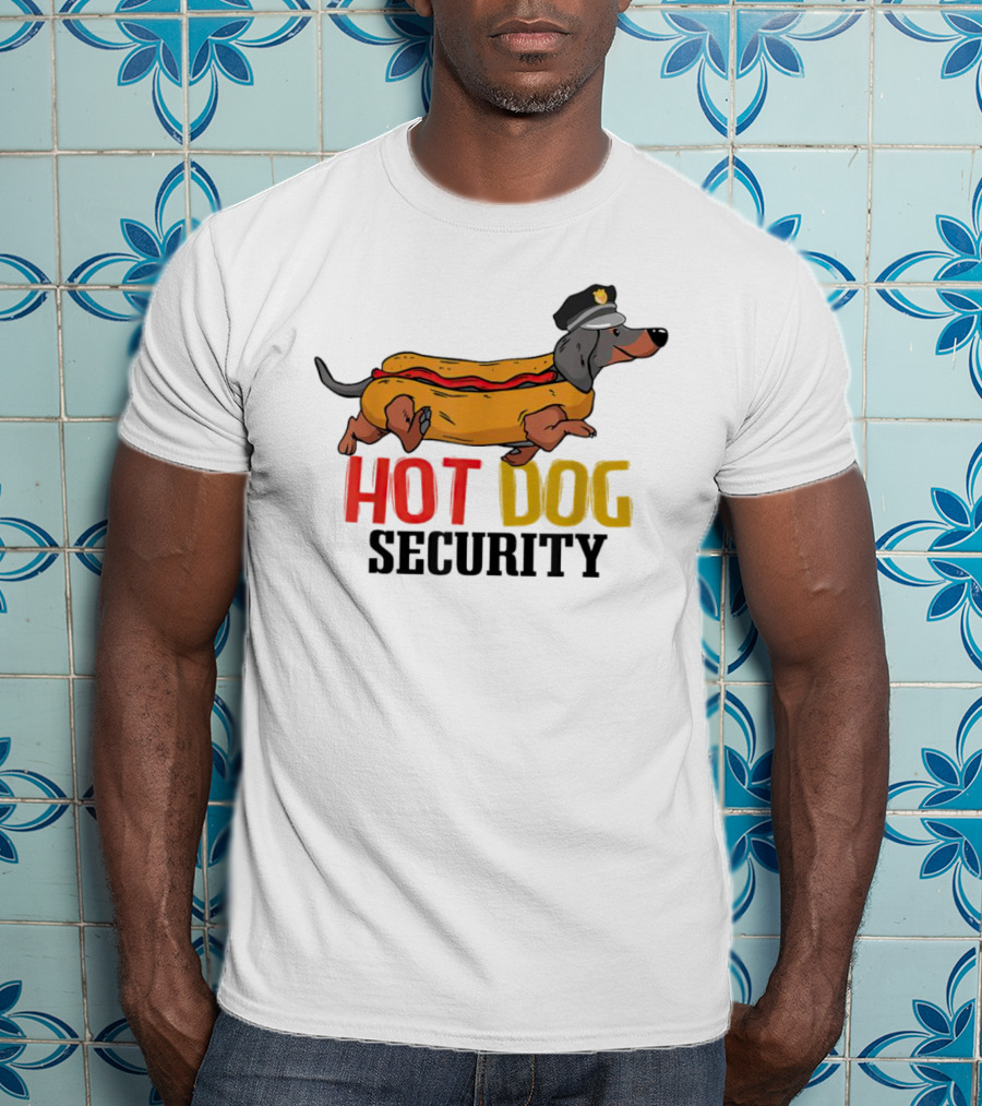 Dachshund Hot Dog Security Officer In Police Hat T-Shirt