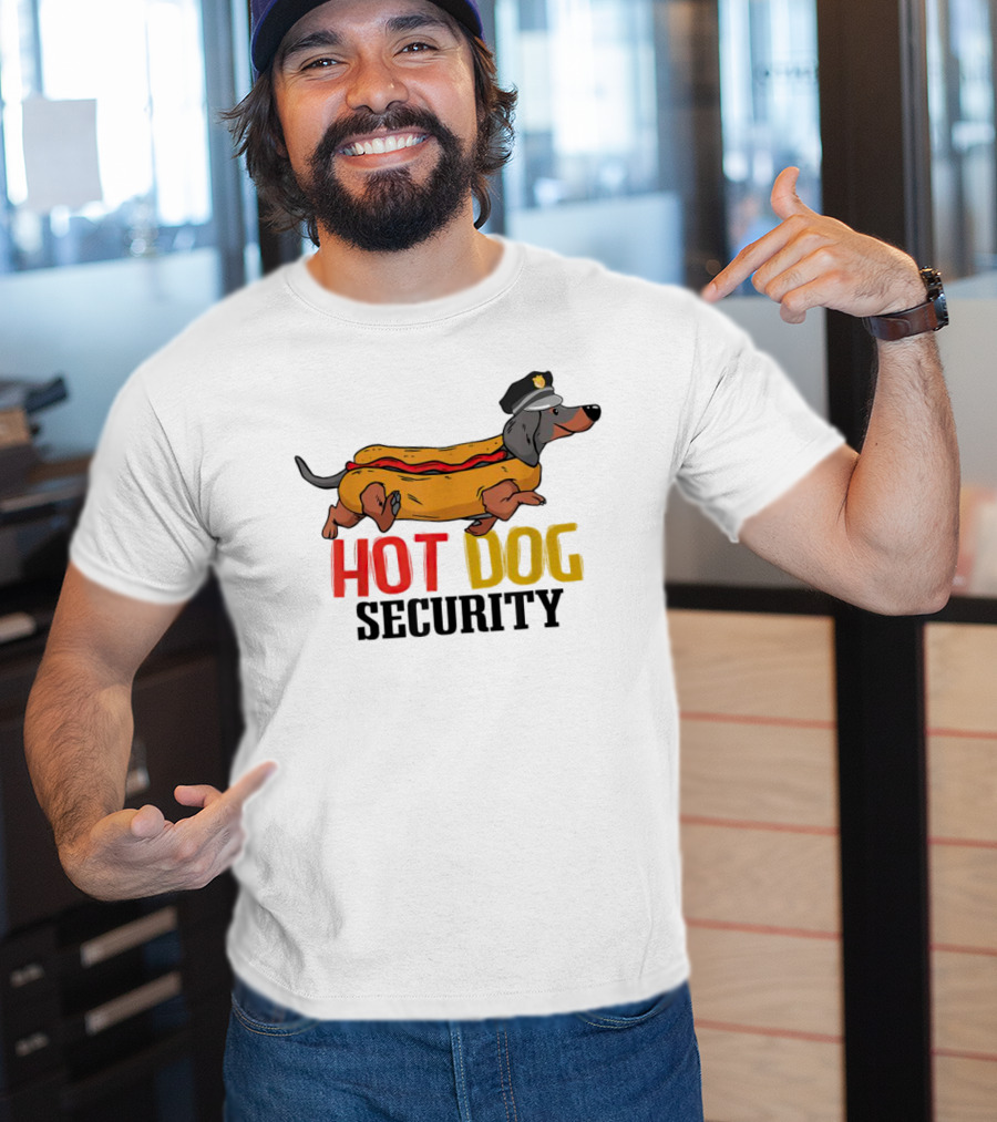 Dachshund Hot Dog Security Officer In Police Hat T-Shirt