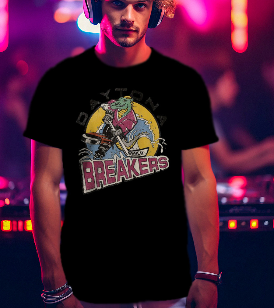 Daytona Beach Breakers Retro Ice Hockey Mascot Surfing T-Shirt