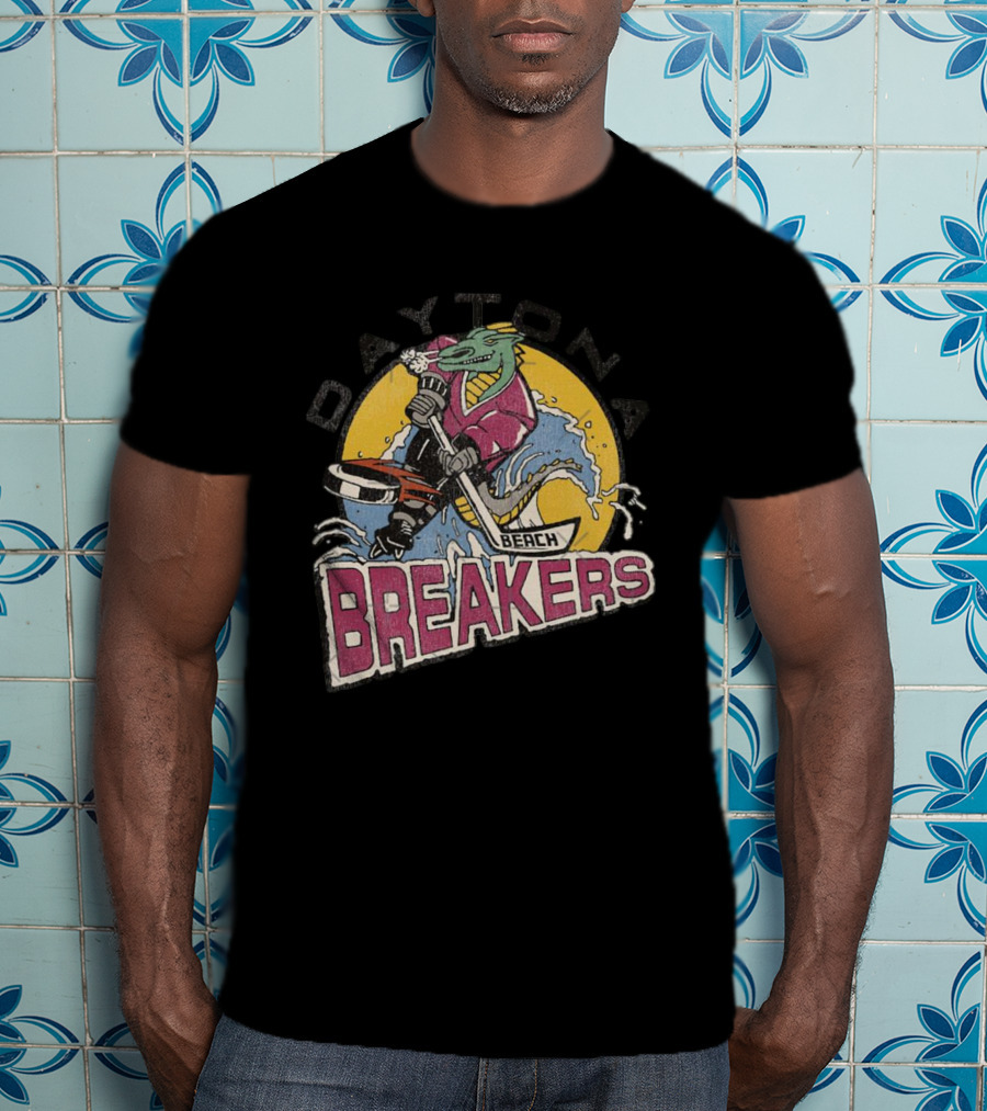Daytona Beach Breakers Retro Ice Hockey Mascot Surfing T-Shirt