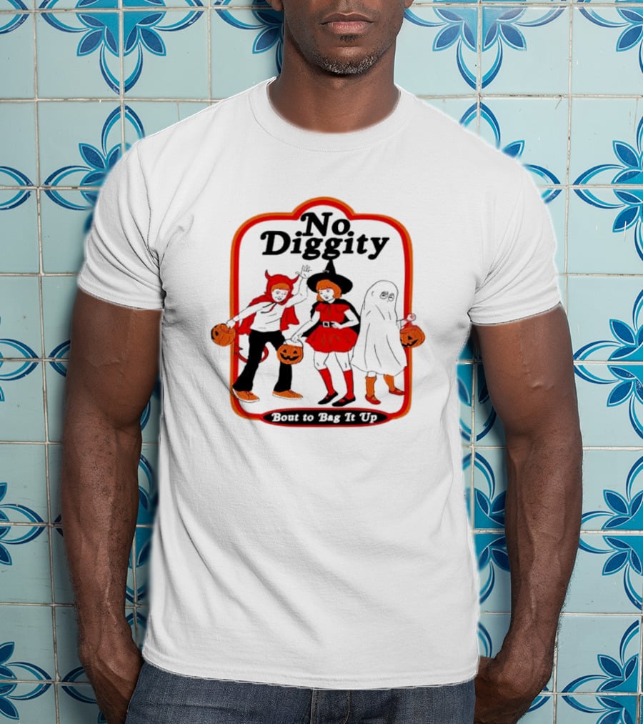 No Diggity Bout To Bag It Up Halloween Costume Trio With Pumpkins T-Shirt