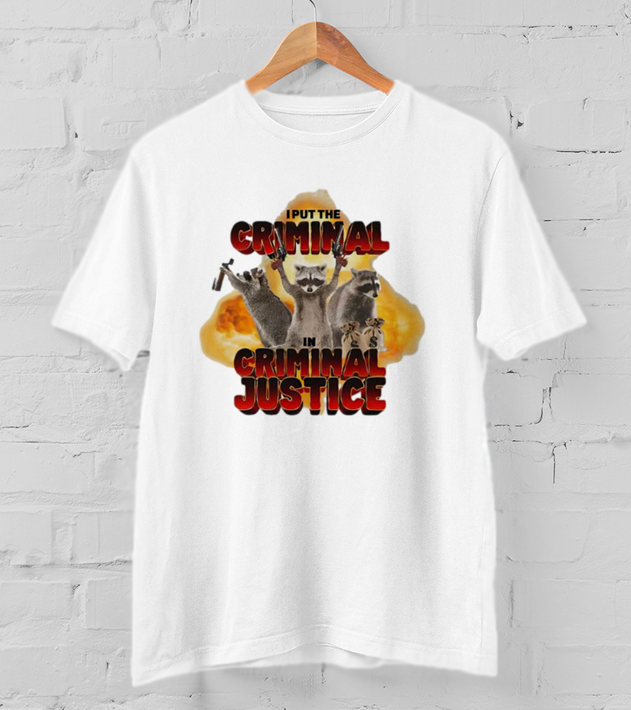 I Put The Criminal In Criminal Justice Raccoon Explosion T-Shirt