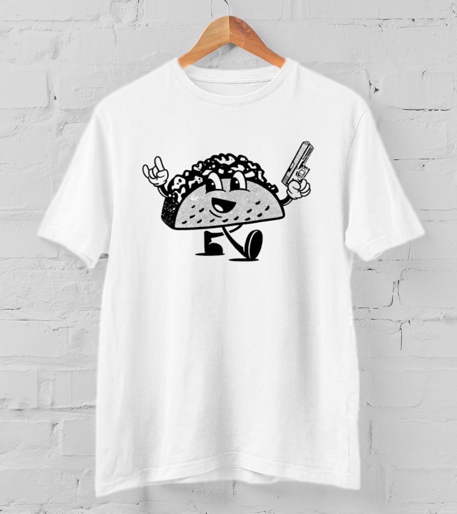 Rock And Roll Taco Mascot With Gun T-Shirt
