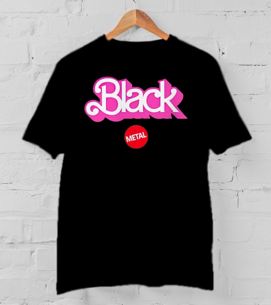 Barbie Black Metal Retro Pink And Red Contrast T-Shirt