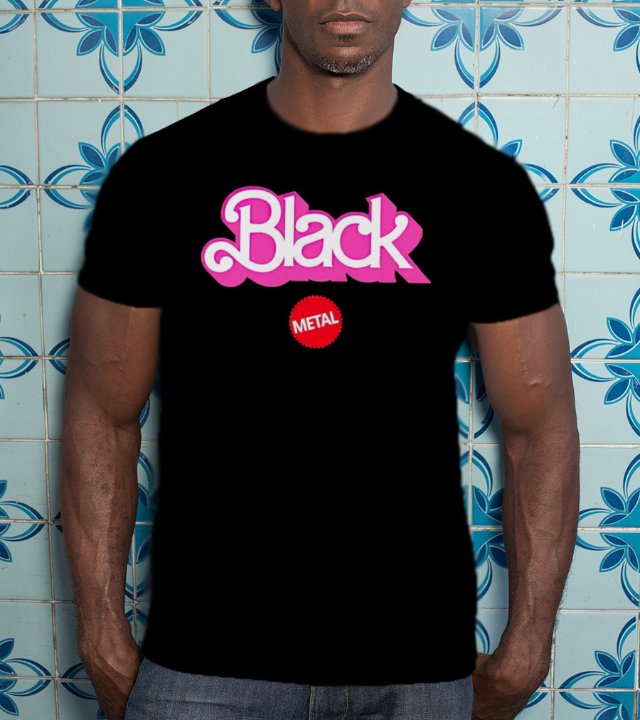 Barbie Black Metal Retro Pink And Red Contrast T-Shirt