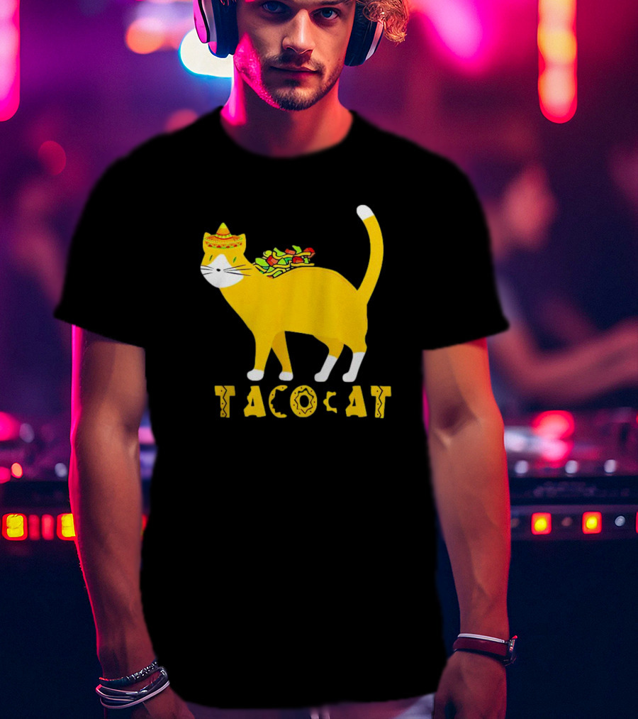 Tacocat Wearing Sombrero With Taco Filling Back T-Shirt
