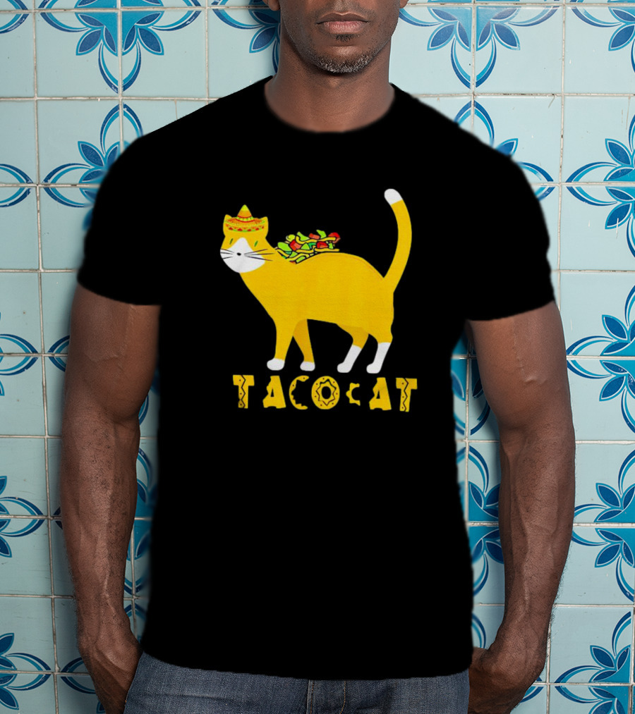 Tacocat Wearing Sombrero With Taco Filling Back T-Shirt