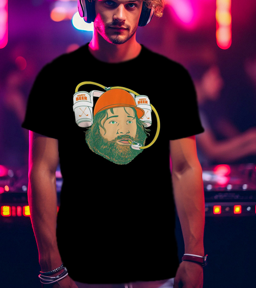 Happy Beer Man Drinks Beer With Helmet And Straws T-Shirt
