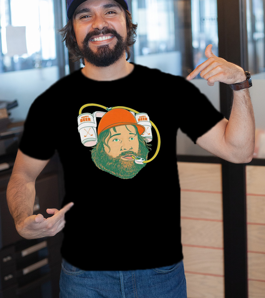 Happy Beer Man Drinks Beer With Helmet And Straws T-Shirt