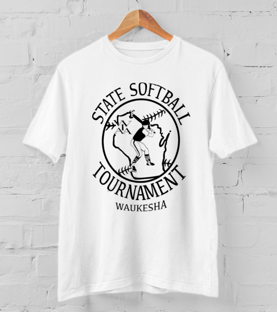 State Softball Tournament Waukesha Batting Logo Wisconsin Outline T-Shirt