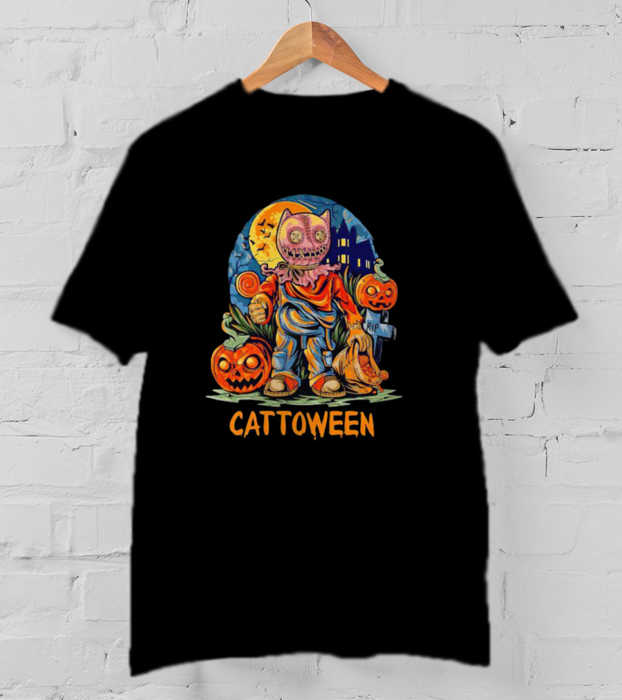 Cattoween Pumpkin Cat Monster Halloween Moon T-Shirt