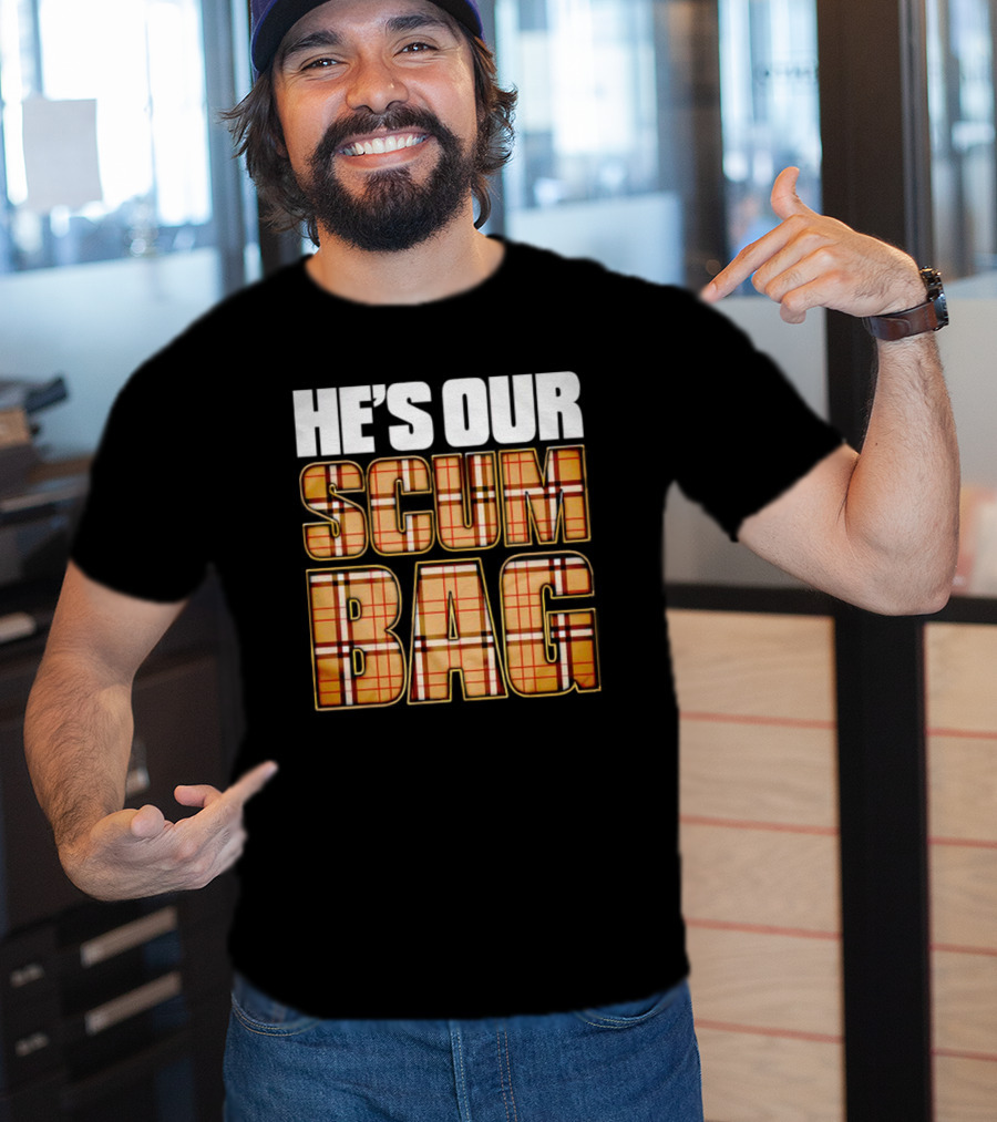 HE’S OUR SCUM BAG Plaid Typography T-Shirt