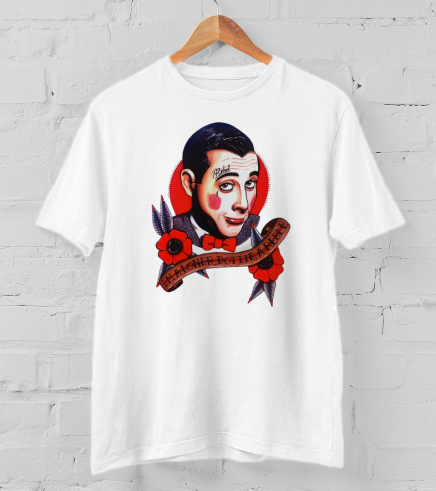 Men’s Funny Pee Wee Herman Rebel Tattoo Style Art With Flowers And Red Bow Tie T-Shirt