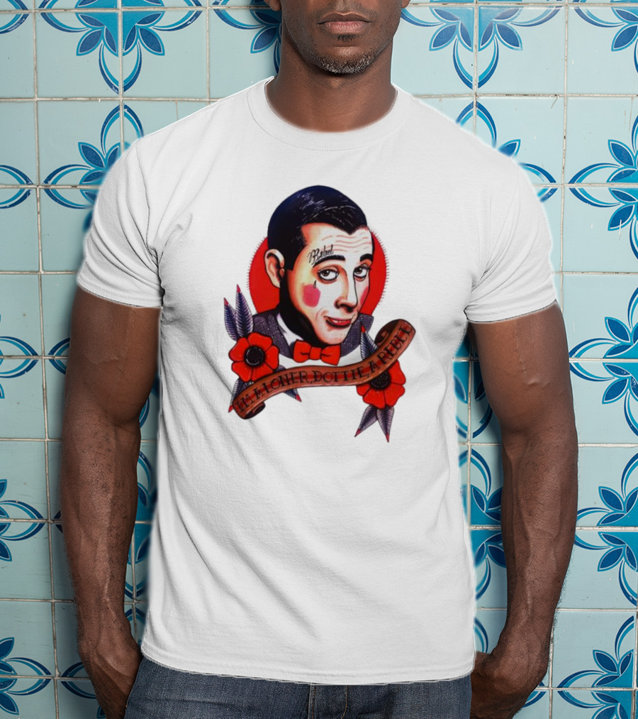 Men’s Funny Pee Wee Herman Rebel Tattoo Style Art With Flowers And Red Bow Tie T-Shirt