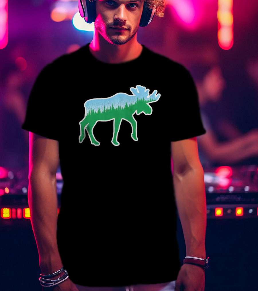 Moose Tree Forest Skyline T-Shirt
