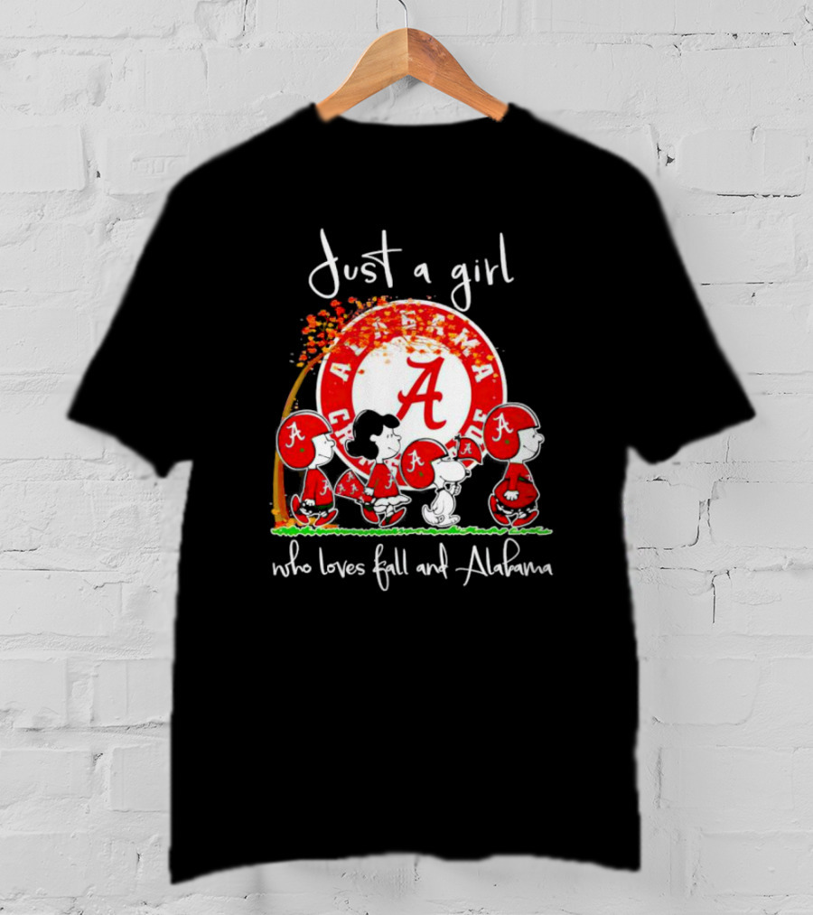Peanuts Characters Just A Girl Who Loves Fall And Alabama Crimson Tide T-Shirt
