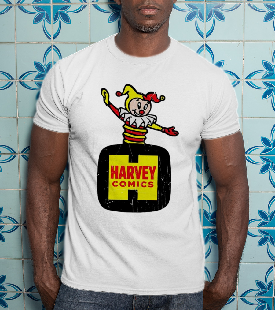 Harvey Comics Jester Logo With Classic Joker Colors T-Shirt