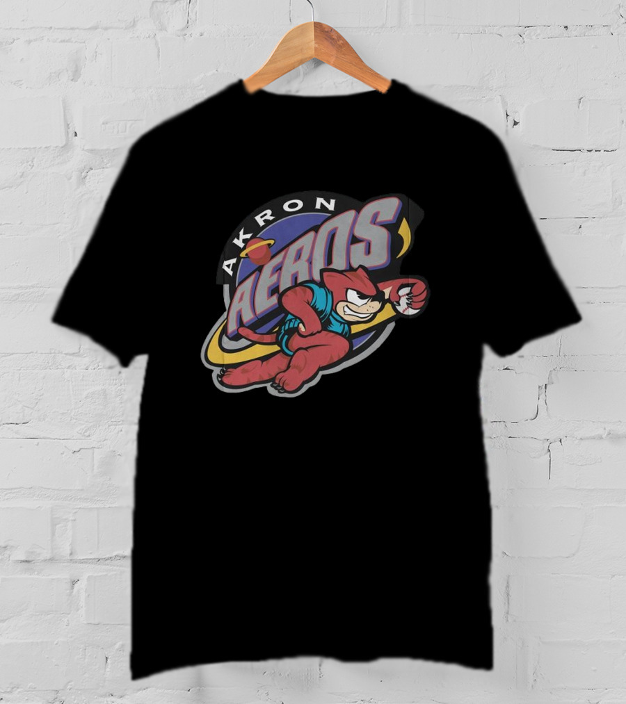 Akron Aeros Vintage Cartoon Logo With Baseball Mascot T-Shirt
