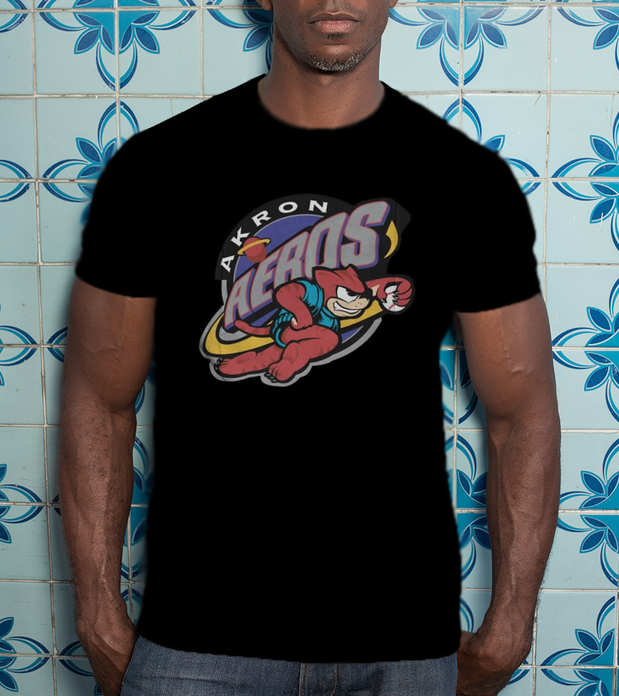 Akron Aeros Vintage Cartoon Logo With Baseball Mascot T-Shirt