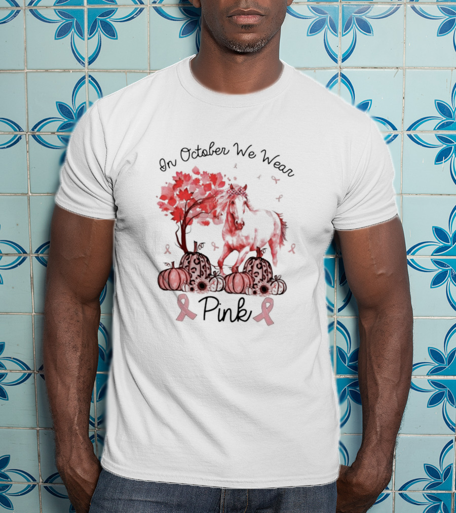 In October We Wear Pink Horse Ribbon Pumpkins Halloween T-Shirt