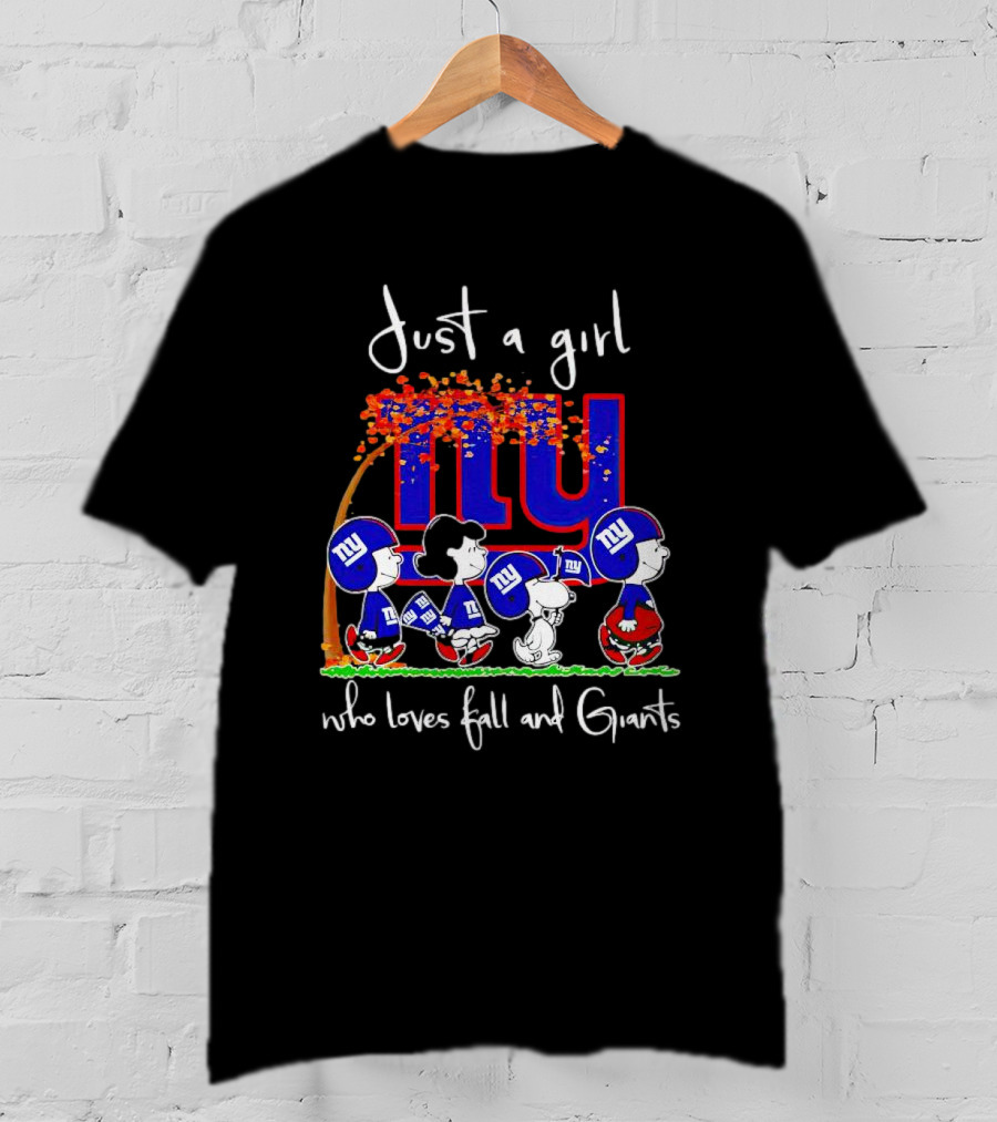 Just A Girl Who Loves Fall And New York Giants Peanuts Characters T-Shirt