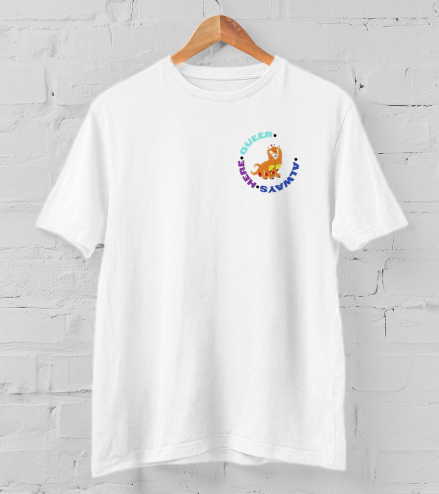 Queer Was Always Here Rainbow Dinosaur Circle T-Shirt