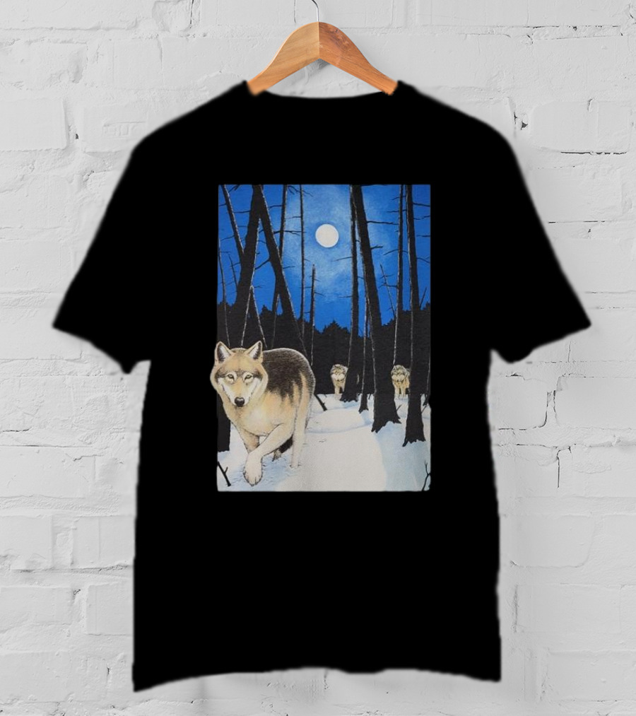 Snow 1995 Wild Earth Wolf Vintage Full Moon Forest Scene T-Shirt