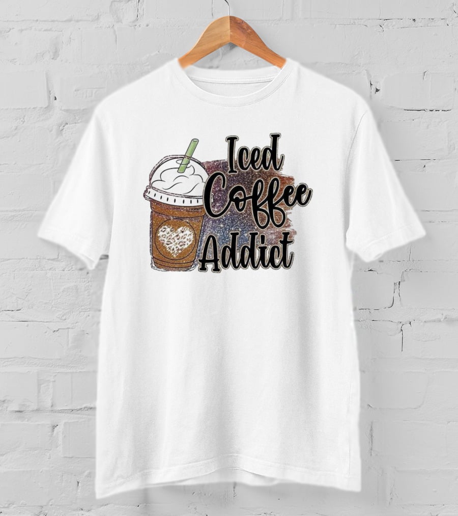 Iced Coffee Addict Glitter Heart Cup T-Shirt
